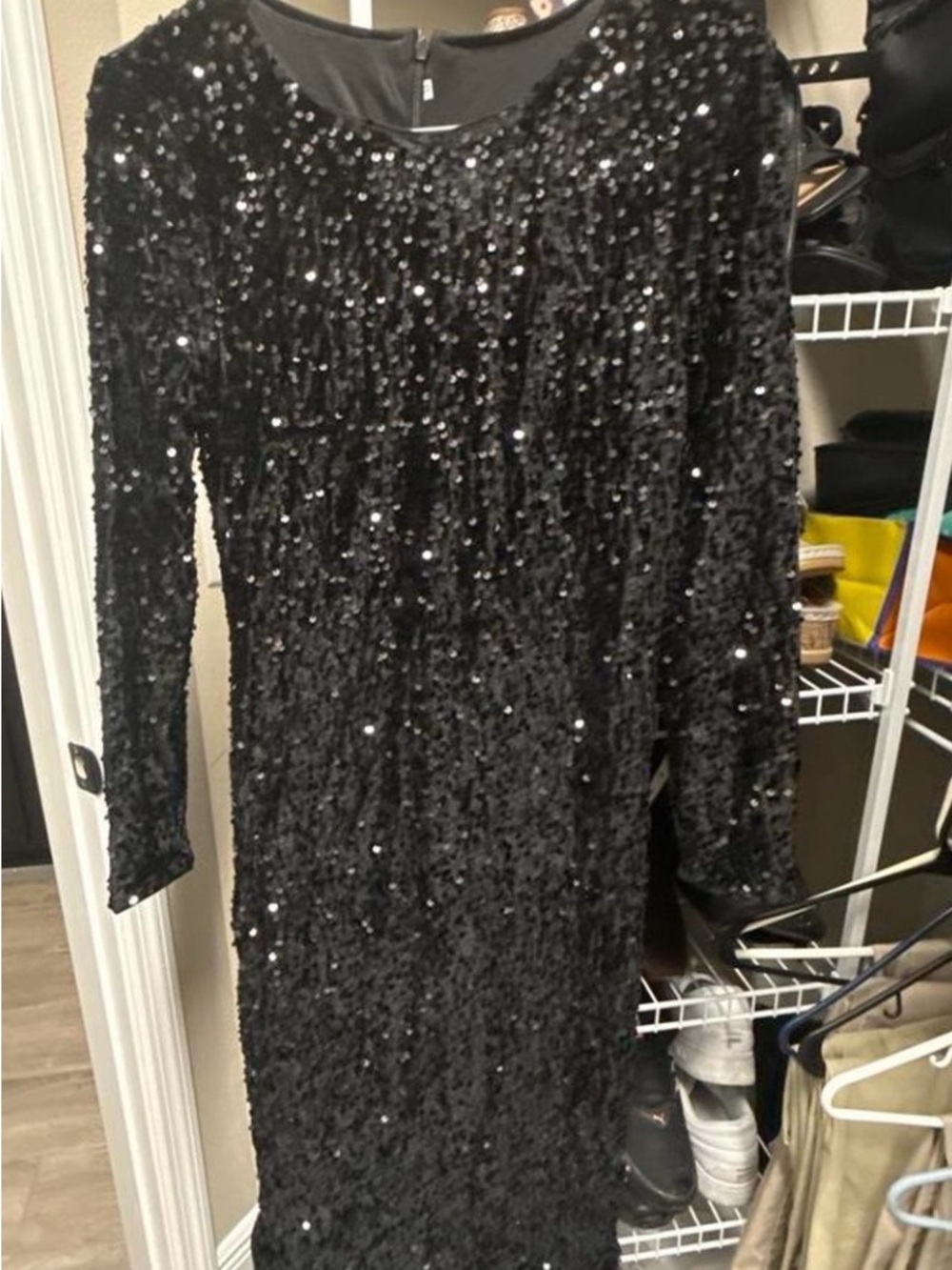 Amazon Black Sequin Midi Dress with Long Sleeves